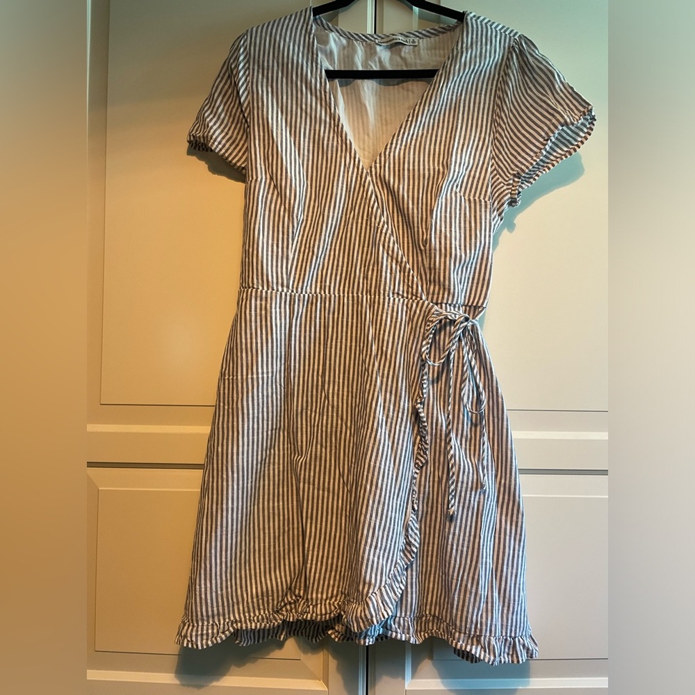 Abercrombie & Fitch Blue & White Stripe Mini Wrap Dress 16